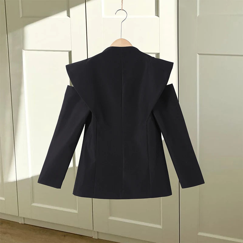 Chic Deconstructed Women's Blazer Full Sleeve Double-Breasted Waist-Closed Lady Jackets 2026 Spring Female Street Coats New