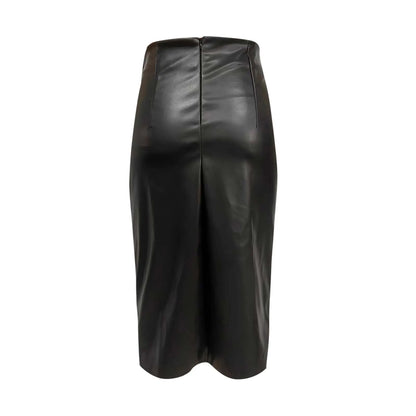 2024 New Women'S Pu Leather Skirt Fashion Office Ladies Irregualer High Waist Slim Midi Length Women'S Skirts Female