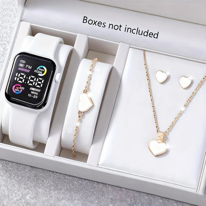 6-piece set of fashion electronic watch necklace earrings ring set for teenagers boys and girls, the best choice for frien