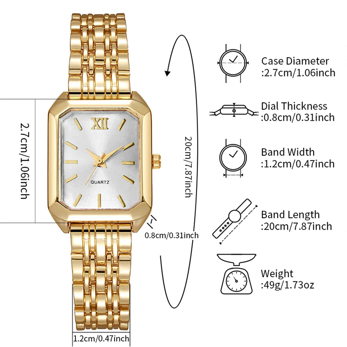 5PCS/Set Elegant Rectangle Women Watches Fashion Ladies Quartz Wristwatch Jewelry Set Reloj Mujer Girls Clock Gift（Without Box）