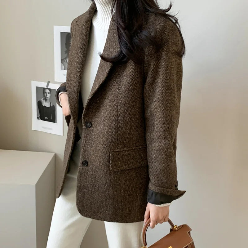 Woolen Jackets Thick and Warm Korean Fashion Heavy Jackets High-end Versatile New Autumn and Winter Black Tweed Suit Women Coat