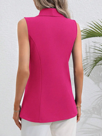 2024 New Women's Jacket Cardigan Casual Sleeveless Suit Collar Top Office Professional Single Button Black Jacket for Women
