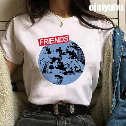 Fashion Friends Tv Show Funny Cartoon Women's T-shirt print ladies T-shirt casual basis O-collar black shirt short sleeve Tshirt