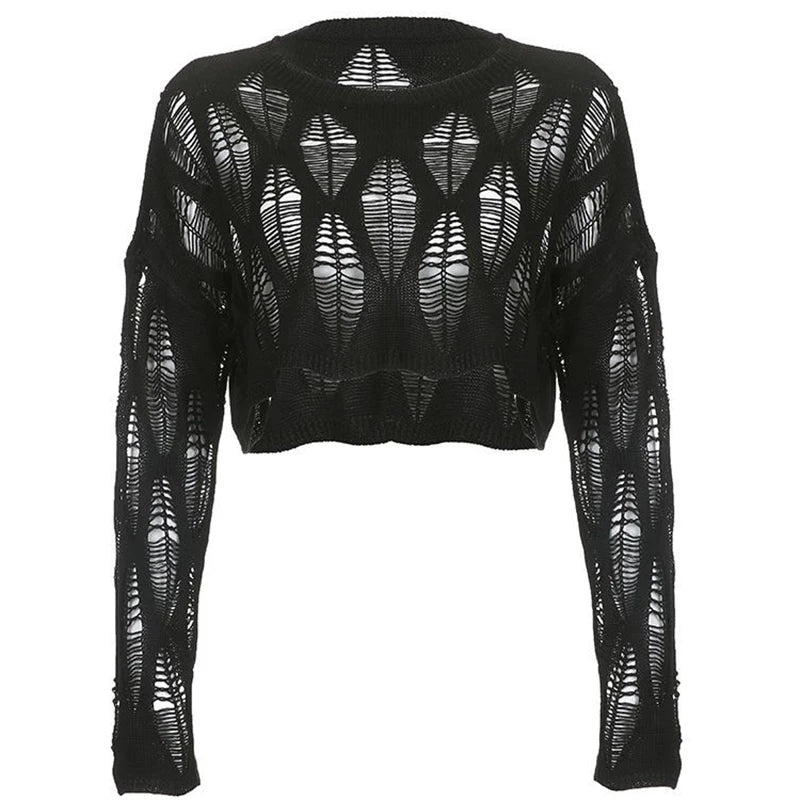ITOOLIN Women Hole Hollow Out Y2K T-shirts Batwing Sleeve Knitted Shirt For Women Loose Streetwear Tops Spring Autumn 2024