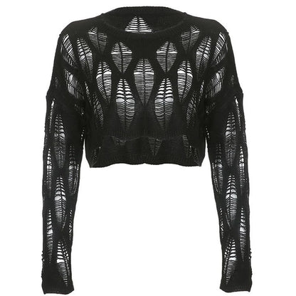 ITOOLIN Women Hole Hollow Out Y2K T-shirts Batwing Sleeve Knitted Shirt For Women Loose Streetwear Tops Spring Autumn 2024