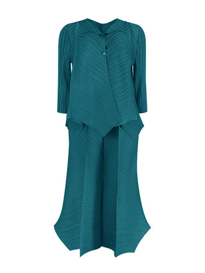 Miyake Pleated Two Piece Sets Spring New Korean Style Single Button Shirt Jacket Harem Pants Loose Designer Aesthetic Clothes