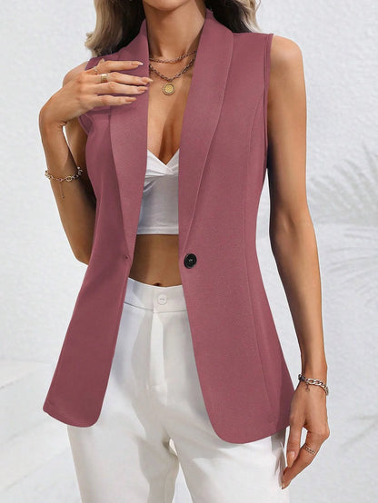 2024 New Women's Jacket Cardigan Casual Sleeveless Suit Collar Top Office Professional Single Button Black Jacket for Women