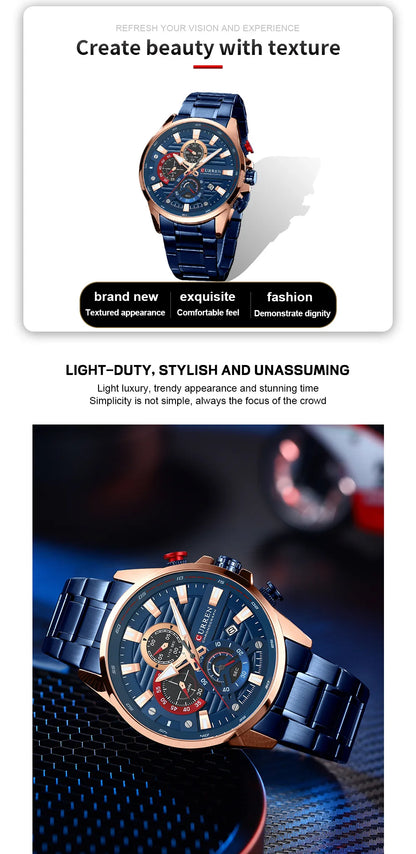 Gurren 8415 Men's Minimalist Six-hand Quartz Watch, Water-resistant Calendar Business Wristwatch