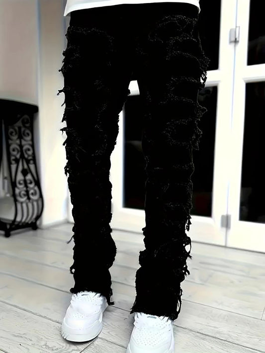 Y2K hip-hop style jeans, men's casual street-style stretch jeans, fashionable versatile stretch denim pants