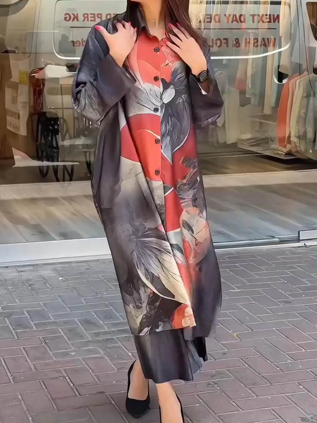 Elegant For Women Print Long Top 2 Pieces Set Spring Floral Single Breasted Lapel Shirt Wide Leg Pant Outfits Loose Leisure Suit