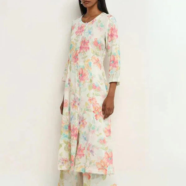 Elegant For Women Print Long Top 2 Pieces Set Spring Floral Single Breasted Lapel Shirt Wide Leg Pant Outfits Loose Leisure Suit