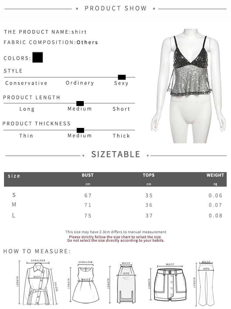 kliou Mesh Sequins Women Tops Summer Thin Shiny V-neck Backless Ruffle Trim Crop Camis Female Popular Hipster Sexy Streetwear