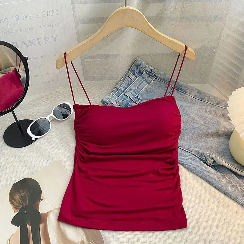 Top Sexy Summer Tank Top Women Spaghetti Strap Sleeveless Vest Camisole Party Bra Tops Club Outfits Skinny Black Crop Top