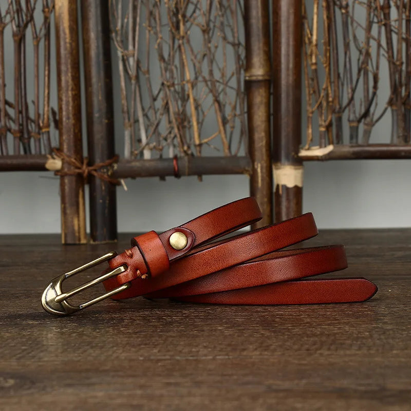 1.5cm Women Belts Copper Pin Buckle Thick Real Cowskin Genuine Leather Belt Female Waistband for Jeans Thin Ladies Belt