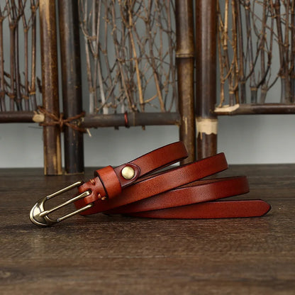 1.5cm Women Belts Copper Pin Buckle Thick Real Cowskin Genuine Leather Belt Female Waistband for Jeans Thin Ladies Belt