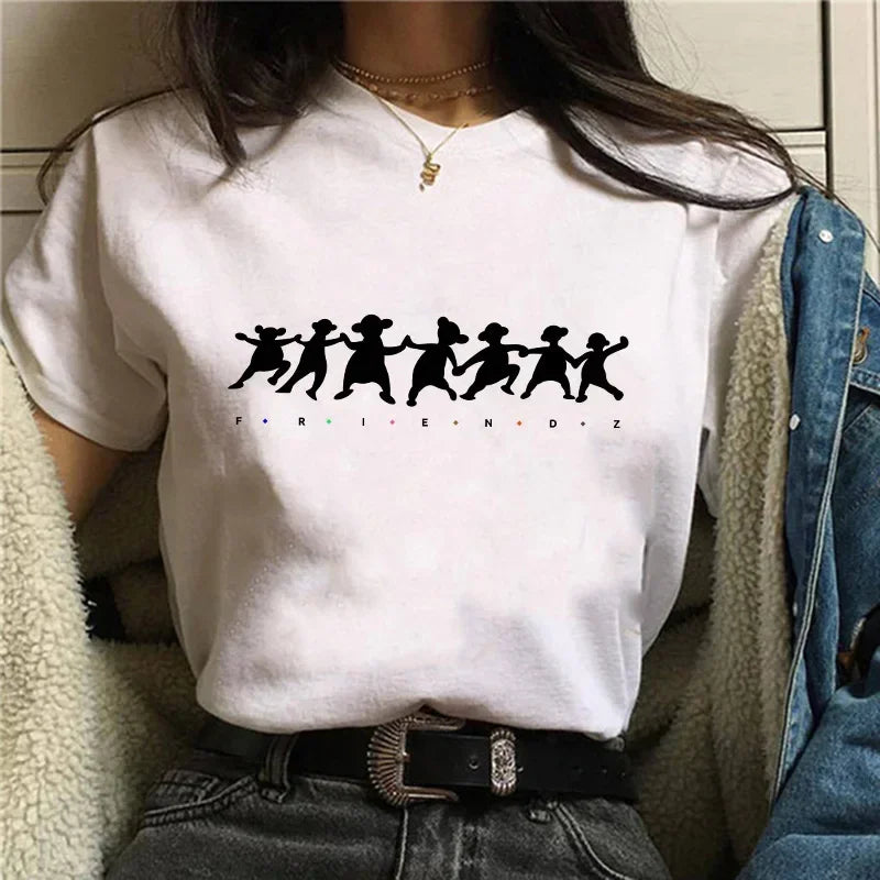 Fashion Friends Tv Show Funny Cartoon Women's T-shirt print ladies T-shirt casual basis O-collar black shirt short sleeve Tshirt