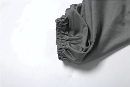 SIsterlinda Unique Irregular Women 2 Piece Set Solid Swinging Pleated Single Full Sleeve Turtleneck Tops+Matching Split Skirts