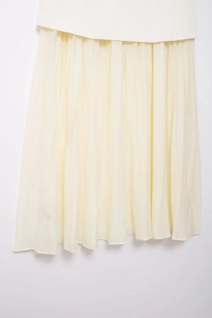 HH Women 2 Piece Skirt Set Elegant V-Neck Sleeveless Button Knitted Vest Top+Splicing High Waist Zipper Ankle-Length Skirts