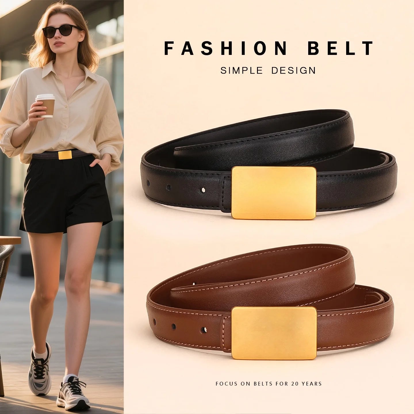 Women's Leather Belt Luxury Brand Waist Chain for Jeans and Dress Retro Pyramid Buckle Double Sided Belts