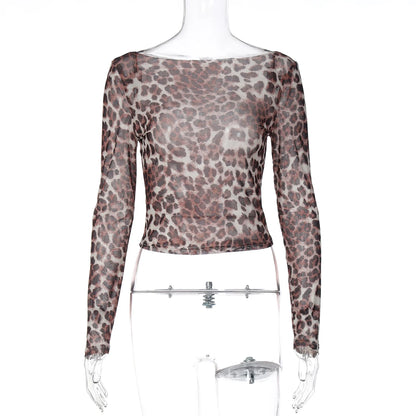 Dulzura Autumn Fashion Sexy Off Shoulder Long Sleeve Slim Leopard Print T-Shirt Women'S Casual Versatile Street Style Outfit Y2K
