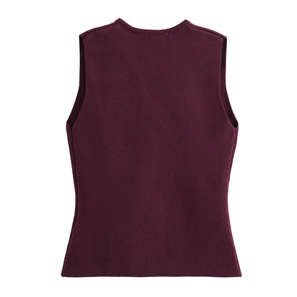 MUJER Knit Sleeveless Vests for Women White Black Cropped Vest Top Women Vintage Button Female Vest Knitted Short Vest Women
