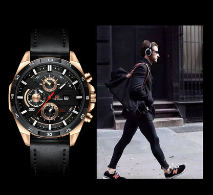 Top Men Watch Sports Style 46mm Large Leather Racing Style Casual Fashion Original Black Rose Gold Calendar Quartz Watch Relogio