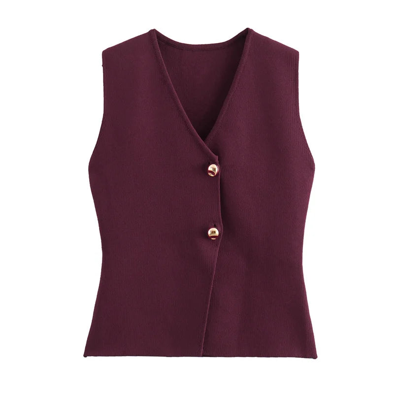 MUJER Knit Sleeveless Vests for Women White Black Cropped Vest Top Women Vintage Button Female Vest Knitted Short Vest Women