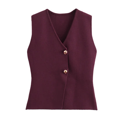 MUJER Knit Sleeveless Vests for Women White Black Cropped Vest Top Women Vintage Button Female Vest Knitted Short Vest Women