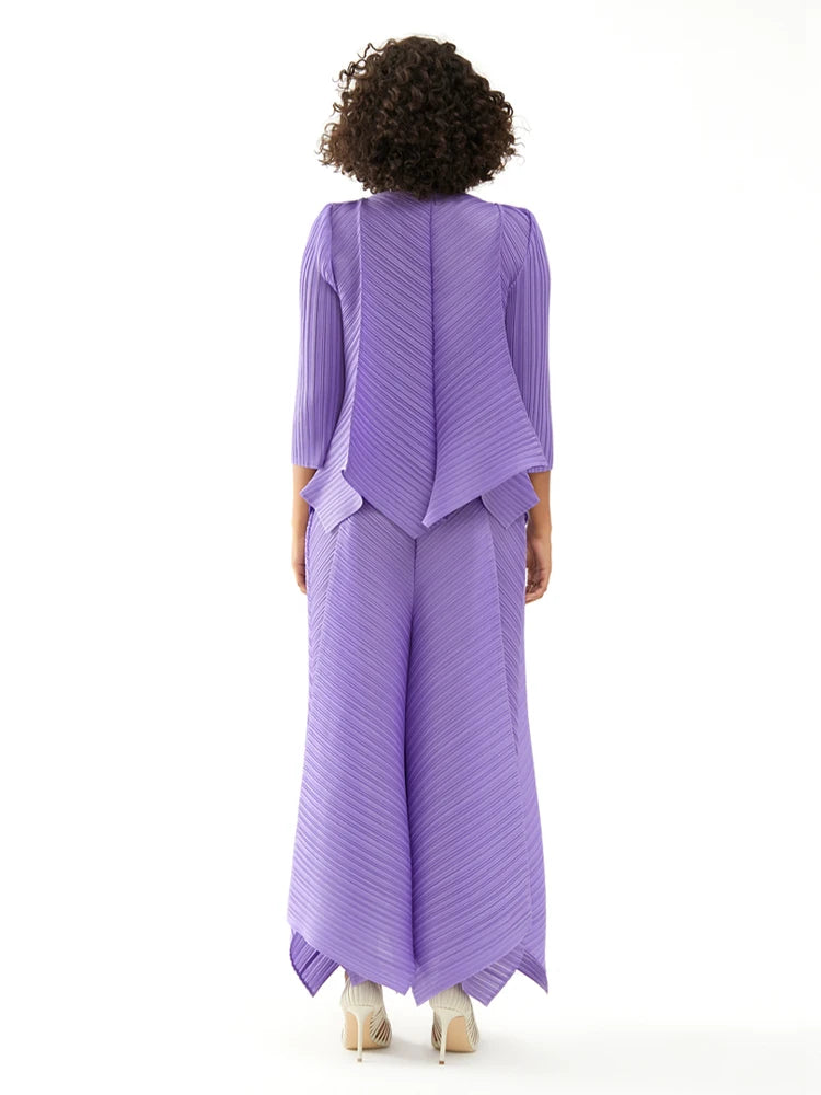 Miyake Pleated Two Piece Sets Spring New Korean Style Single Button Shirt Jacket Harem Pants Loose Designer Aesthetic Clothes