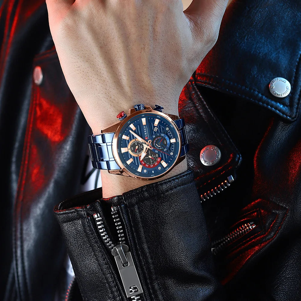 Gurren 8415 Men's Minimalist Six-hand Quartz Watch, Water-resistant Calendar Business Wristwatch