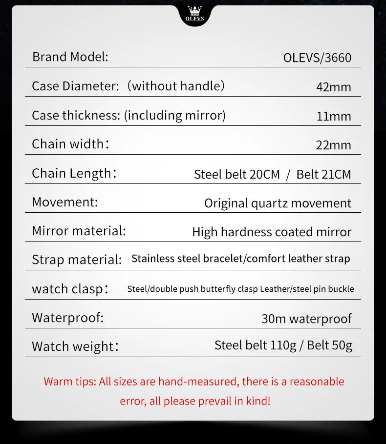 OLEVS 3660 Moon Phase Chronograph Luminous Men's Watches Leather Strap Waterproof Original Quartz Watch for Man Brand Wristwatch