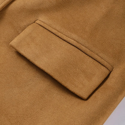 Vintage Suede Single Breasted Female Jackets Chic Long Sleeve Lapel Coats for Women 2025 Spring New Lady Outerwear High Street
