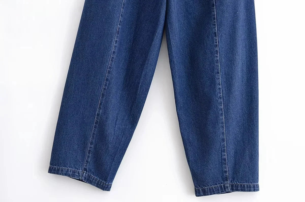 KONDALA Vintage Casual Chic Women Cowboy Suit Zipper Loose Jackets Long Pockets Pants Fashion 2025 Spring Summer Denim Suits