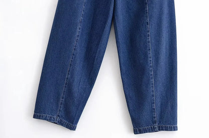 KONDALA Vintage Casual Chic Women Cowboy Suit Zipper Loose Jackets Long Pockets Pants Fashion 2025 Spring Summer Denim Suits