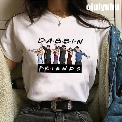 Fashion Friends Tv Show Funny Cartoon Women's T-shirt print ladies T-shirt casual basis O-collar black shirt short sleeve Tshirt