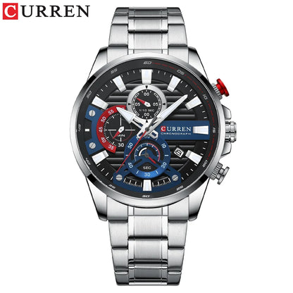 Gurren 8415 Men's Minimalist Six-hand Quartz Watch, Water-resistant Calendar Business Wristwatch