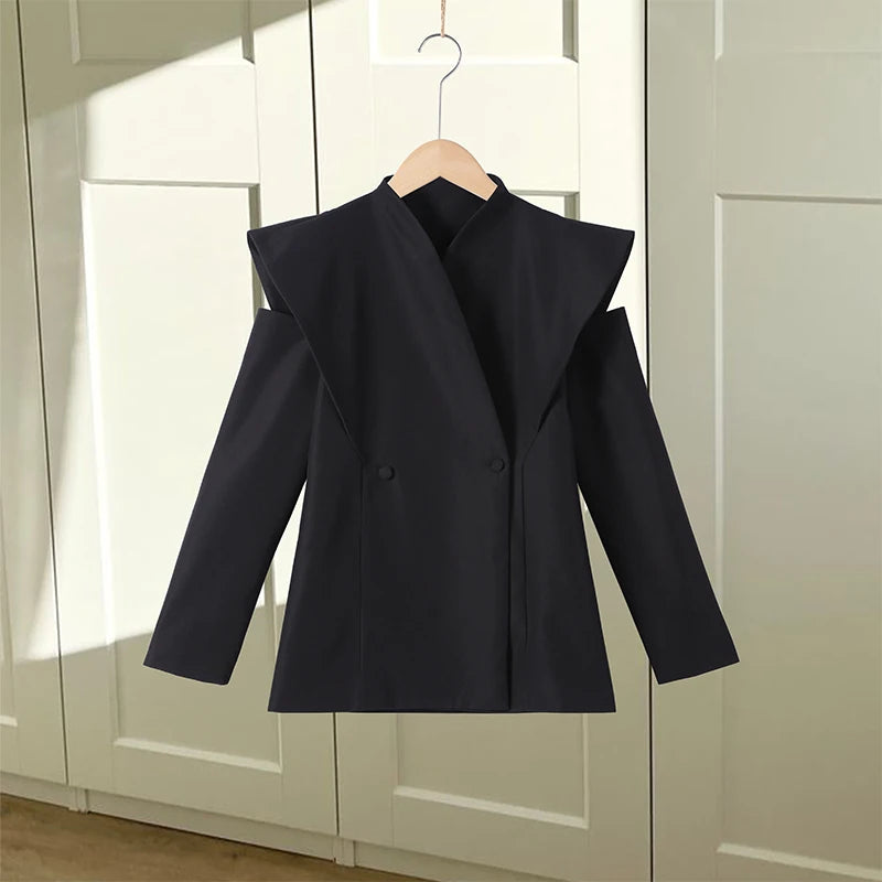 Chic Deconstructed Women's Blazer Full Sleeve Double-Breasted Waist-Closed Lady Jackets 2026 Spring Female Street Coats New