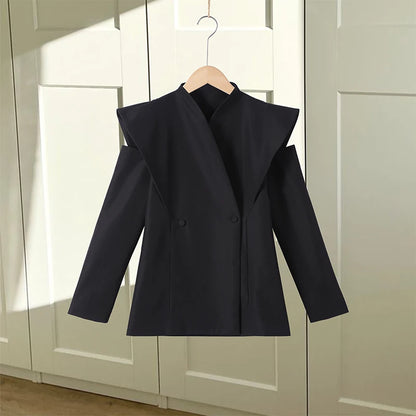 Chic Deconstructed Women's Blazer Full Sleeve Double-Breasted Waist-Closed Lady Jackets 2026 Spring Female Street Coats New