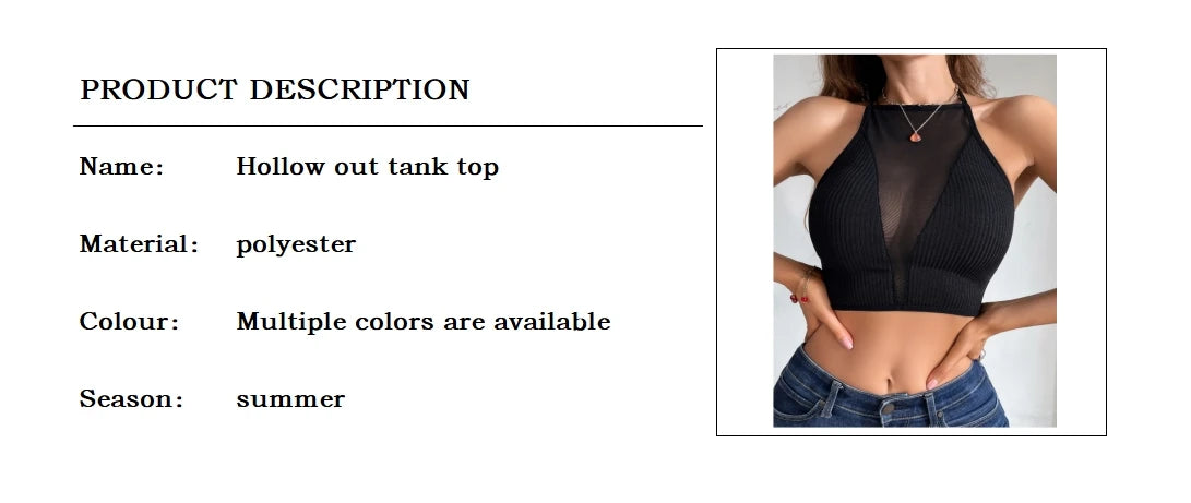 Hollow Out Mesh Sexy Corset Top Women Y2k Clothes Sleeveless Black Off The Shoulder Crop Vest Summer Halter Tank Top Woman 2024