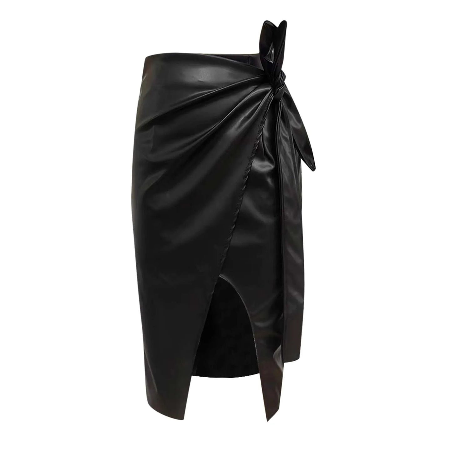 2024 New Women'S Pu Leather Skirt Fashion Office Ladies Irregualer High Waist Slim Midi Length Women'S Skirts Female
