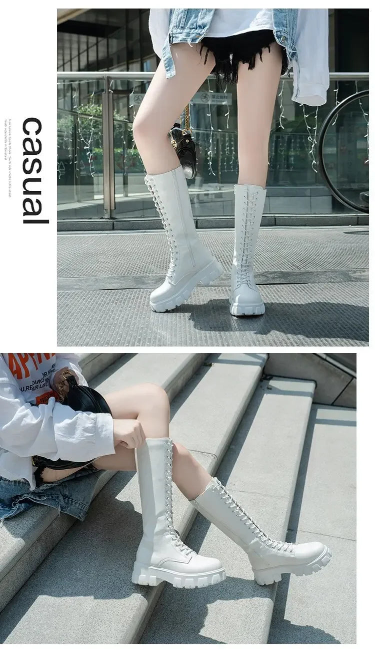 Winter women zipper new long boot Fashion lace up non slip shoes Casual Thick soled trend Boots comfortable ladies shoe Botas