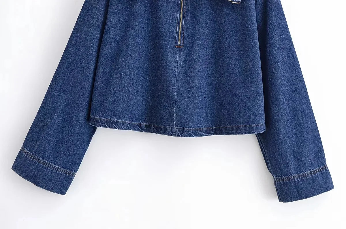KONDALA Vintage Casual Chic Women Cowboy Suit Zipper Loose Jackets Long Pockets Pants Fashion 2025 Spring Summer Denim Suits