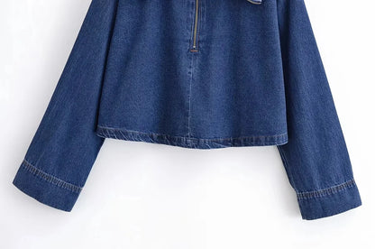 KONDALA Vintage Casual Chic Women Cowboy Suit Zipper Loose Jackets Long Pockets Pants Fashion 2025 Spring Summer Denim Suits
