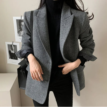 Woolen Jackets Thick and Warm Korean Fashion Heavy Jackets High-end Versatile New Autumn and Winter Black Tweed Suit Women Coat
