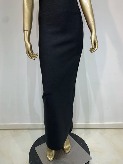 Ladies Women Celebrity Sexy Strapless Backless Black Maxi Long Bodycon Bandage Dress 2025 Elegant Evening Club Party Outfit