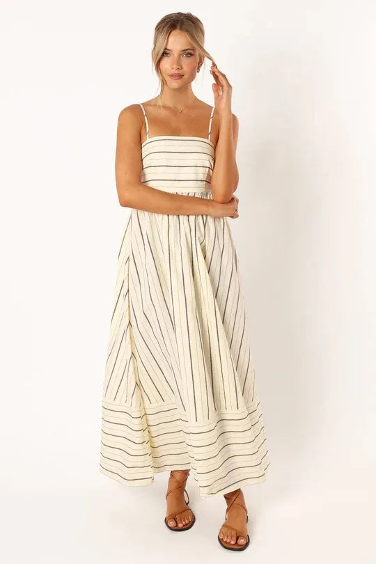 Fashion Stripe Slip Maxi Dress Women 2024 New Elegant Sleeveless Slash Neck Suspender Beach Dress Females Holiday Party Vestidos