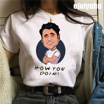 Fashion Friends Tv Show Funny Cartoon Women's T-shirt print ladies T-shirt casual basis O-collar black shirt short sleeve Tshirt