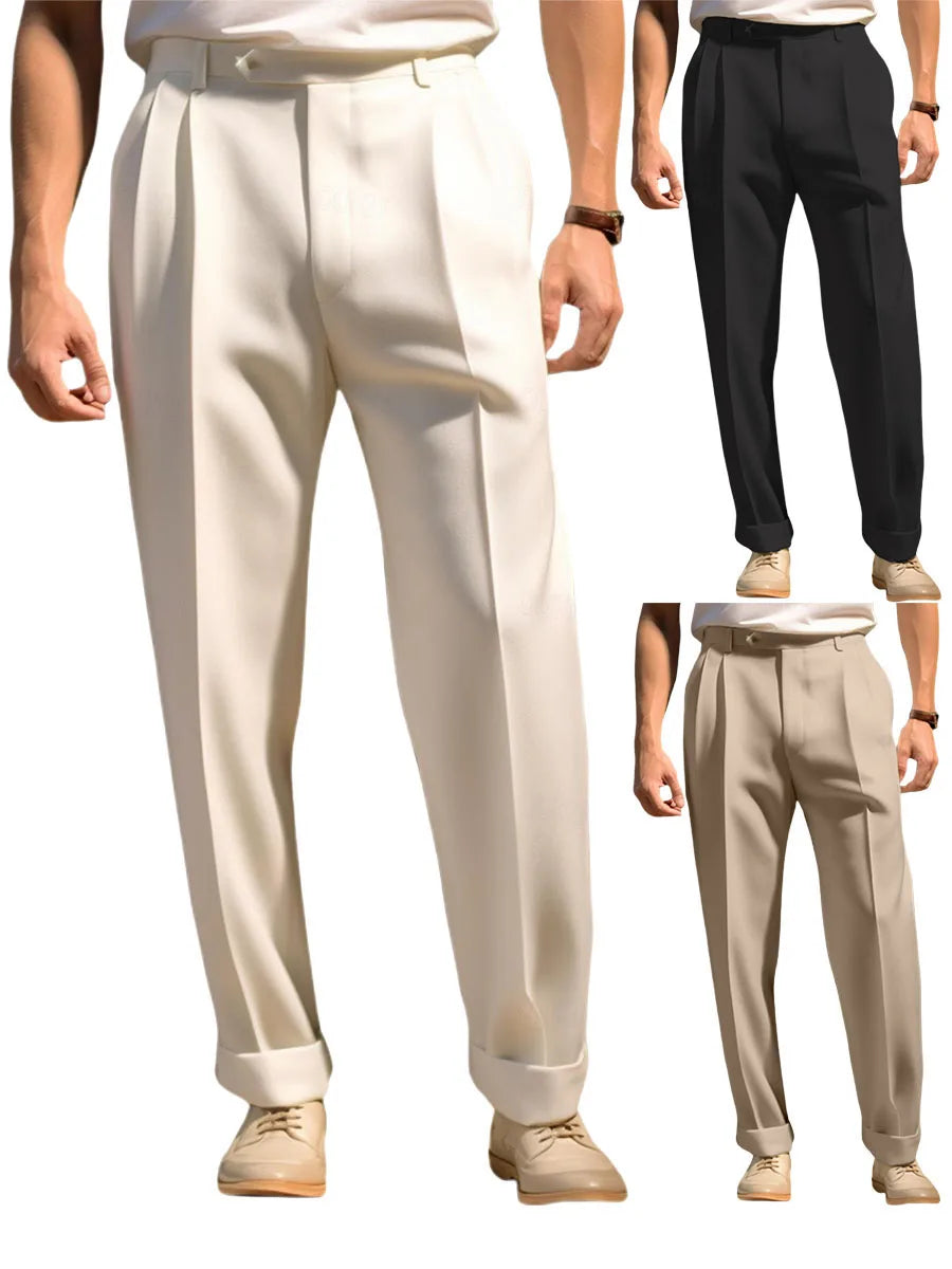 Men s  Fit Dress Pants Solid Color Flat Front Trousers Classic Business Casual Suit Pants Modern Formal Wear Hemmed Bottoms