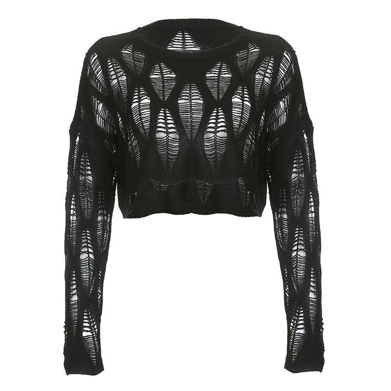 ITOOLIN Women Hole Hollow Out Y2K T-shirts Batwing Sleeve Knitted Shirt For Women Loose Streetwear Tops Spring Autumn 2024