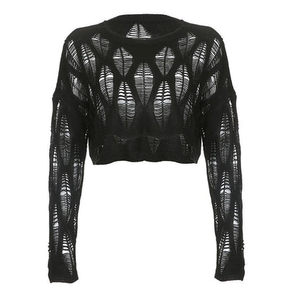 ITOOLIN Women Hole Hollow Out Y2K T-shirts Batwing Sleeve Knitted Shirt For Women Loose Streetwear Tops Spring Autumn 2024
